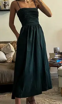 Reformation‎ | Lissa Organic Cotton Bodice Strapless Midi Dress w/ Pockets Black