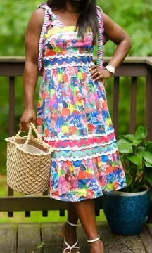 Celia B Love Midi Dress in Multi Rainbow Pattern Size Small