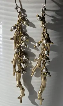 Lucky Brand Gold Tone Coral Shaped Earrings With Beads