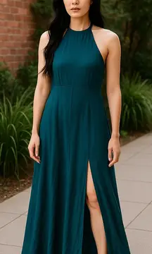 Silence‎ + Noise XS teal green halter slit backless maxi dress