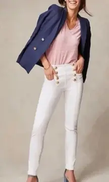 J. McLaughlin Hastings Nautical Sailor High Waist White‎ Jeans Gold Buttons Sz 8