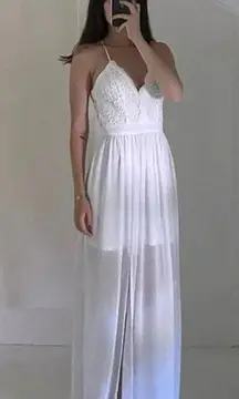 Crochet Trim Sheer Maxi Dress White Size S