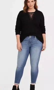 Torrid Black Lattice Lace-Up Dolman Ribbed Knit Pullover Sz 2 18-20‎ NWT