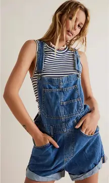Free People We The Free Ziggy Shortalls Denim Overalls Sapphire Blue Sz M NWT