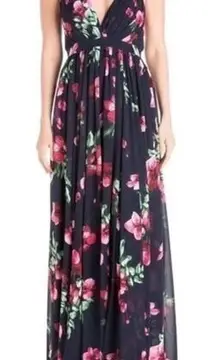 Meghan LA Enchanted Garden Floral Maxi Dress in Navy Orchid Size Large NWT