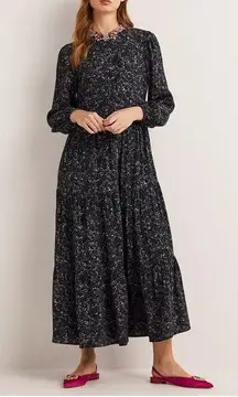 Boden Printed Crew Neck Tiered Maxi Dress with Pockets