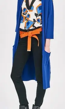 cop.copine Akari Long Cardigan Sweater 3/4 Sleeves Pockets Royal Blue NEW Size M