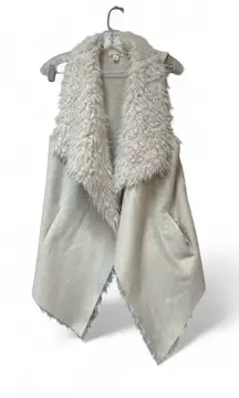 Francesca’s Faux Fur Open Front Vest Cream Boho Size L