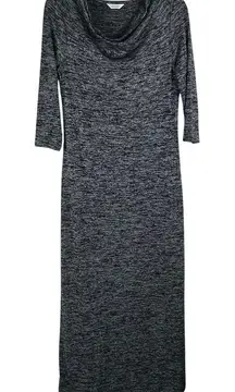 Soma 3/4 Sleeve Cowl Neck Maxi Dress Black Gray Side Slit Stretch Size Small