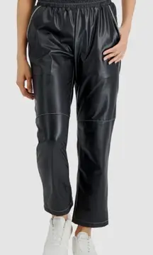 Lna Faux-Leather Pants Contrast-Seam High Rise Pull-On Black Size Small‎