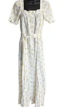 NWT Sleeper Brigitte Floral Midi Dress Sz S 100% Linen White Yellow Daisies