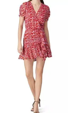 Tanya Taylor Zora Floral Silk Blend Mini Dress VGUC Puff Ruched Sleeve