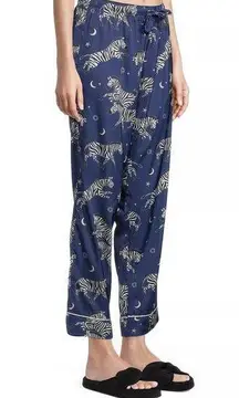 Averie Sleep | S |Adah Zebra-Print Satin Pajama Pant Pull On Lounge Starry Night