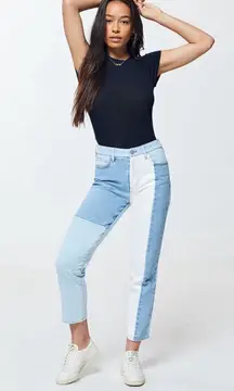 💛PACSUN ECO Hopper Patch Mom Jeans Size 28 Colorblock Light Blue High Rise