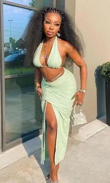 Calypso & solitaire sage top and skirt set.