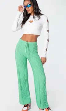 Edikted Green Kasey Cable Knit Pants