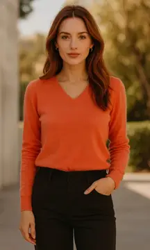 Sutton Studio 100% Cashmere Coral V-Neck Sweater Medium