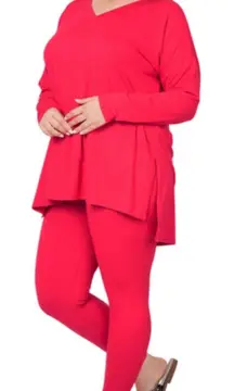 🆕 Zenana‎ Plus Size 1X 14 16 Red Lounge Set Tunic Top Leggings Butter Soft NEW