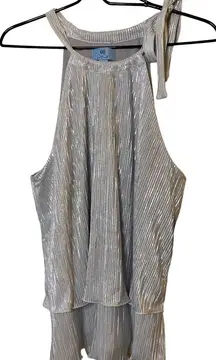 New Cece Metallic Silver layered‎ tank top with tie neck Sz L