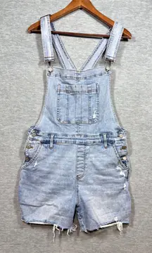 Judy Blue Denim Overalls Shorts XL Distressed Light Wash