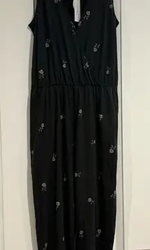 NWT Z supply small new with tags‎ black jumpsuit with pink roses washed black