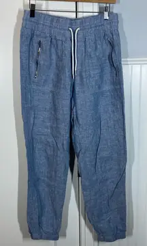 Athleta Cabo Linen Jogger Chambray Blue size 8 beach‎ summer resortwear airy