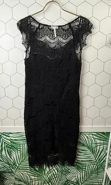 Intimately Free People Black Peekaboo Lace Midi Slip Dress - Size - Small