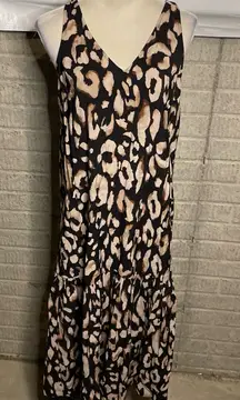 H&M Womens Animal Print V Neck Tiered‎ Flounce Dress Size Small