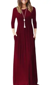 NWT Womens ReoRia 3/4 Sleeve Cranberry Jersey Knit Maxi Dress - Sz S