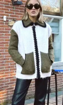 Zara bloggers‎ favorite combination knit color-block sweater jacket women’s M