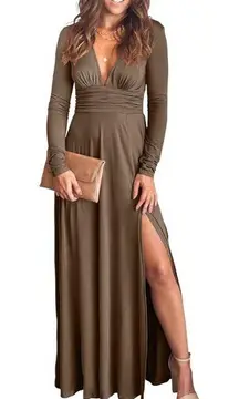 ANRABESS Deep Cut V-Neck Maxi Dress, M