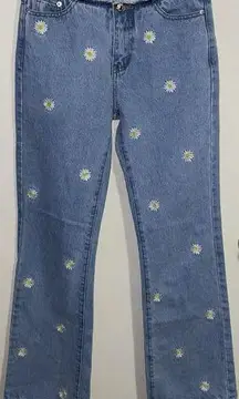 Edikted Jeans Women’s Small Floral Light Wash Y2K Wide Leg