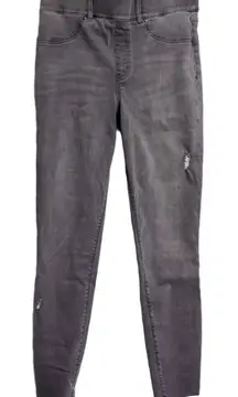 SPANX Distressed Denim Leggings Vintage Grey Pull On Raw Hem Jeggings Pants M