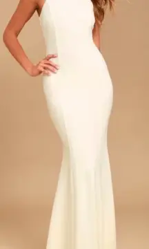 Lulu's Girl in the Mirror Halter Beaded Maxi Dress Mermaid Trumpet Gown White XS
