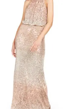 Eliza J Dress Womens 4 Gold Sequin Halter Sleeveless Evening Formal