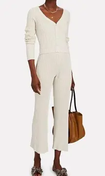 John Elliott Ginza Rib Knit Long Sleeve Cardigan & Trouser Pants Set Cream 1 / S