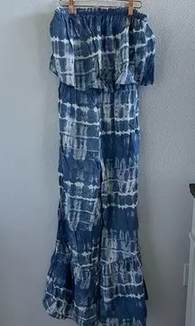 NWT Japna Strapless Ruffle Statement Leg Jumpsuit Tie Dye Hippy Festival Medium
