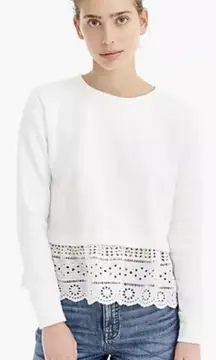 J.Crew XL Eyelet Hem Sweatshirt White‎ Crewneck Cozy Loose Fitting Cotton Chic