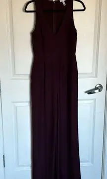 LEITH full length maroon v neck jumpsuit size small