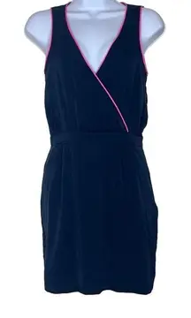 Mara Hoffman Navy Blue Pink Trim Mini Dress Silk Blend Sleeveless Side Zip