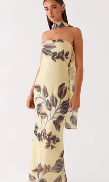 Under The Pagoda Peppermayo Maxi Dress Buttercream Leaf Print