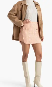 Maje Tweed Mini Skirt Size 42 FR (US XL) Orange Pink Gold Button Front Lined