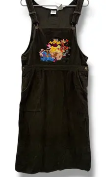 Disney Vintage Corduroy Jumper Dress Sz Large Brown Winnie the Pooh Embroidered