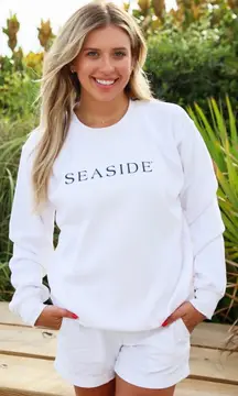 Chicka-d Seaside White Corded Long Sleeve Sweatshirt Size Small Oversized