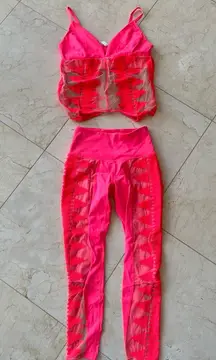 Free People Movement Hot Pink Mesh Tank Leggings Set Like New