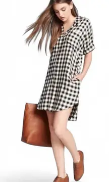 MADEWELL COURIER BLACK WHITE CHECK BUFFALO PLAID FLANNEL SHIRTDRESS XS