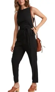 Marine Layer‎ Eloise Belted Jumpsuit Women Small Black Matte Tie Back Boho