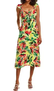 Julia Jordan  Floral Dress Yellow Multi Ruffle Shoulder Midi Size 6 NWT $129.00