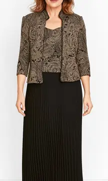 Alex Evenings‎ Dress and Blazer Women's Size 6 Maxi Pleats Sparkle Gold Black