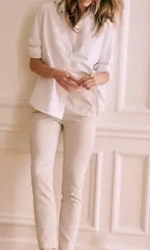 SÉZANE Clara Trousers, Camel/Ecru Houndstooth Print, FR38/US6